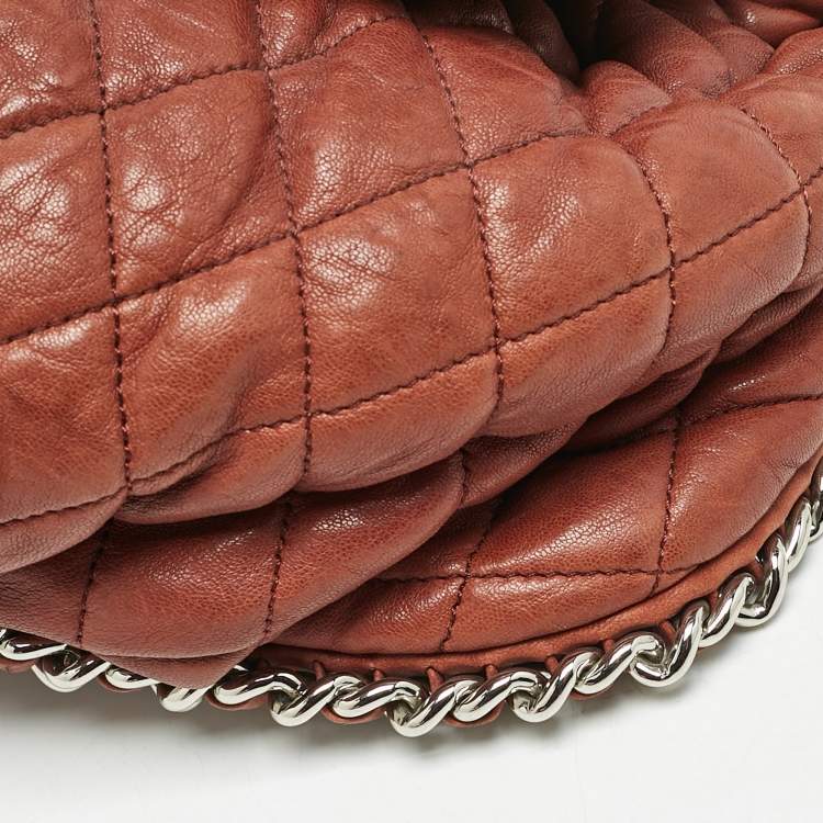Pre Owned Chanel Brown Washed Quilted Leather Large Chain Around Messenger Bag