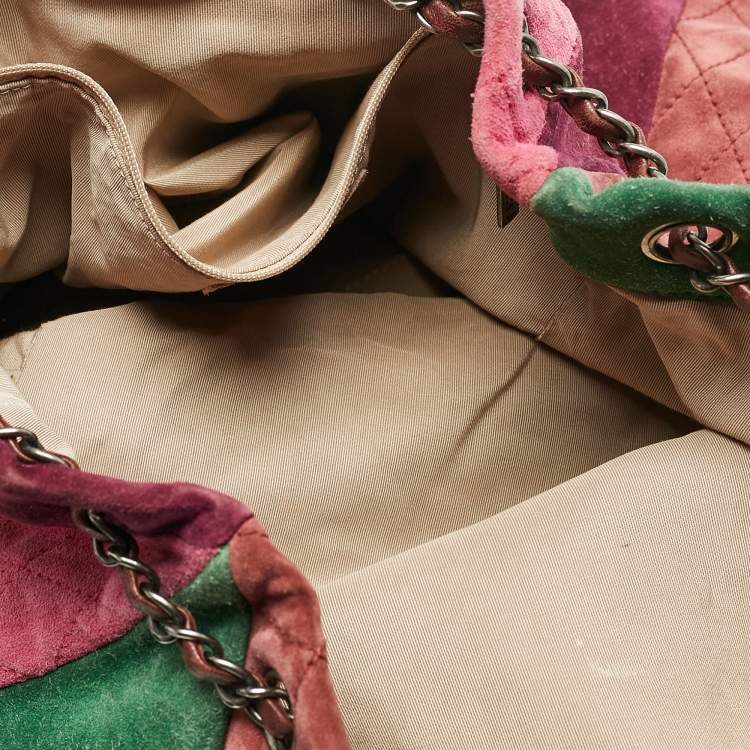 Pre Owned Chanel Multicolor Quilted Suede Patchwork Drawstring Bucket Bag