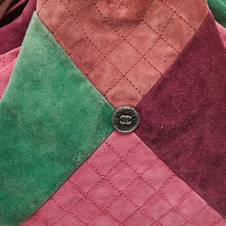 Pre Owned Chanel Multicolor Quilted Suede Patchwork Drawstring Bucket Bag