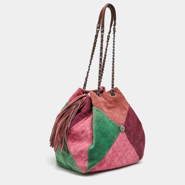 Pre Owned Chanel Multicolor Quilted Suede Patchwork Drawstring Bucket Bag