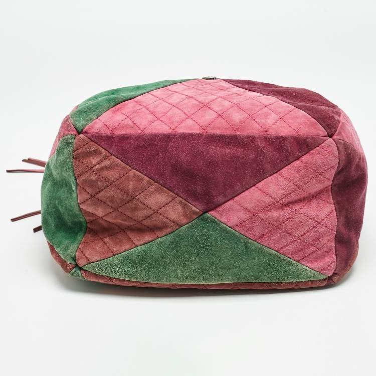 Pre Owned Chanel Multicolor Quilted Suede Patchwork Drawstring Bucket Bag