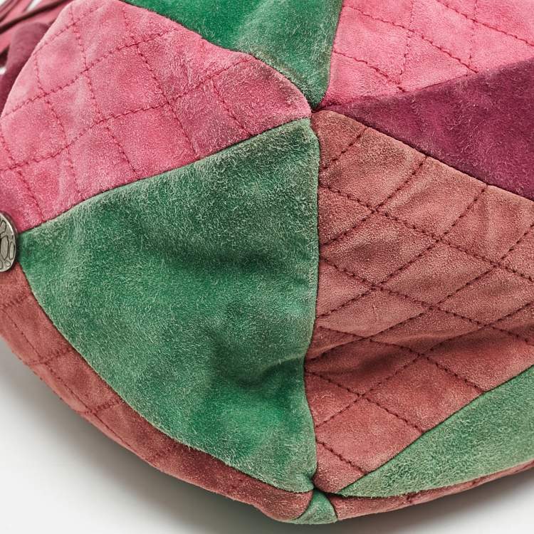 Pre Owned Chanel Multicolor Quilted Suede Patchwork Drawstring Bucket Bag