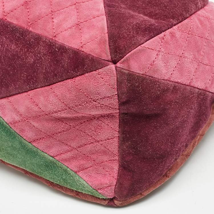 Pre Owned Chanel Multicolor Quilted Suede Patchwork Drawstring Bucket Bag