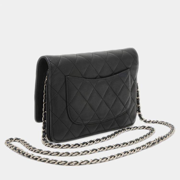 Pre Owned Chanel Black Lambskin Classic Wallet on Chain 