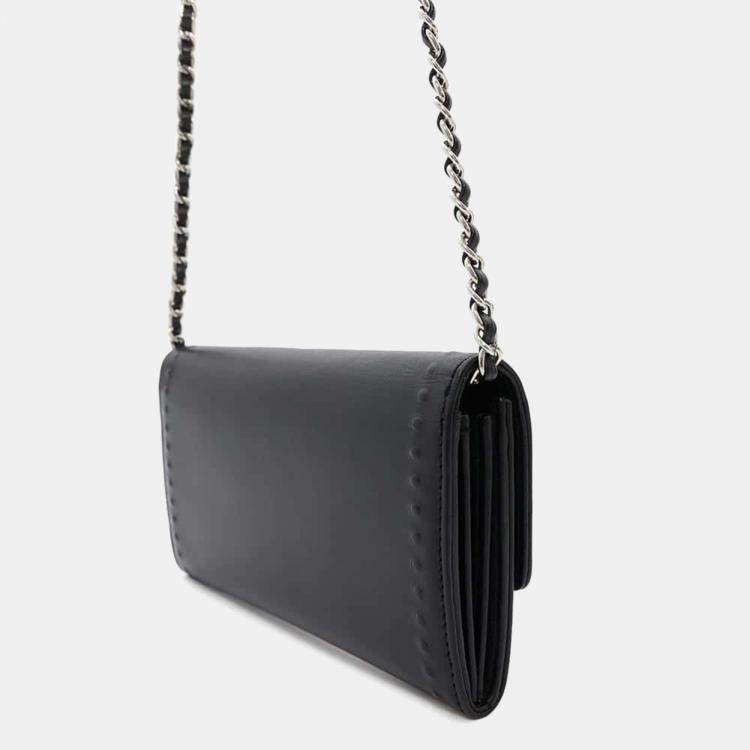 Pre Owned Chanel Black Leather Chain Wallet 