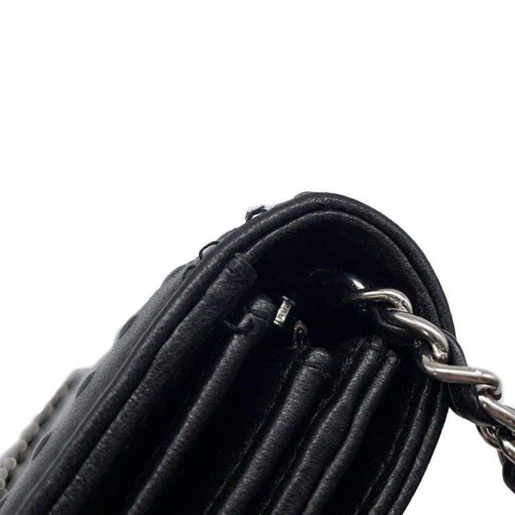 Pre Owned Chanel Black Leather Chain Wallet 