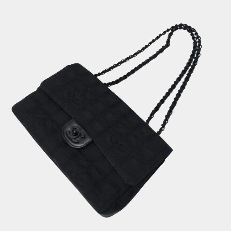 Pre Owned Chanel Black Jacquard Nylon New Travel Line Shoulder Bag