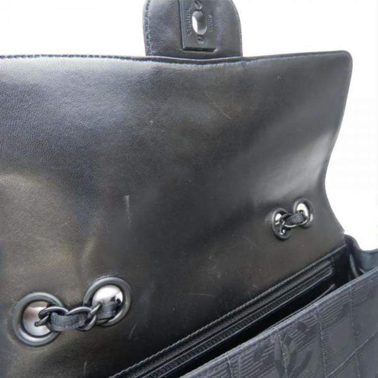 Pre Owned Chanel Black Jacquard Nylon New Travel Line Shoulder Bag