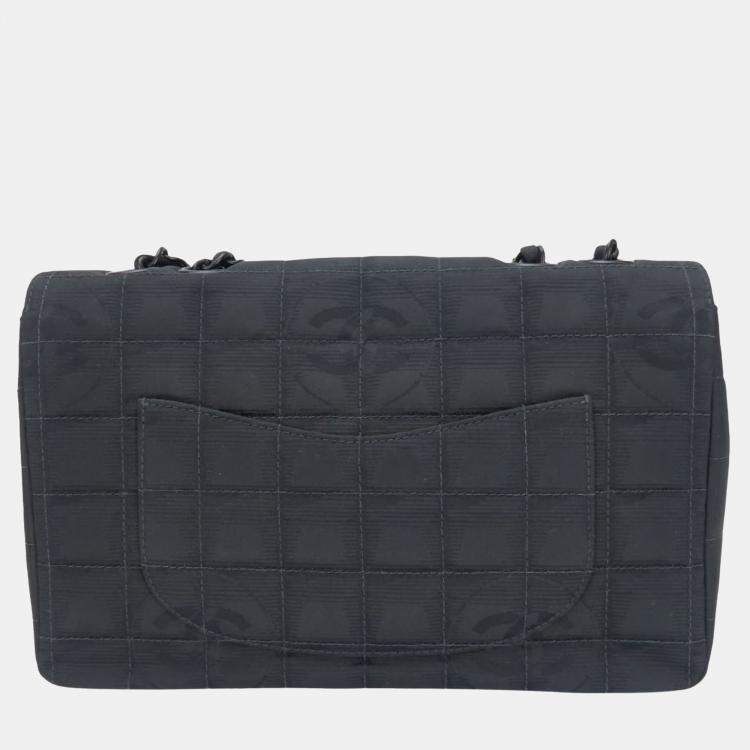 Pre Owned Chanel Black Jacquard Nylon New Travel Line Shoulder Bag
