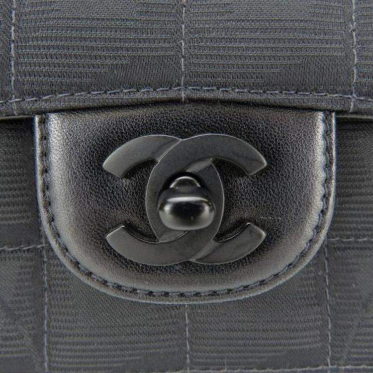 Pre Owned Chanel Black Jacquard Nylon New Travel Line Shoulder Bag