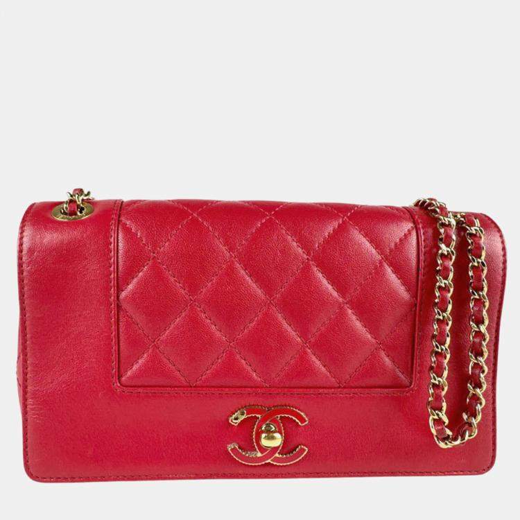 Pre Owned Chanel Red Leather Mademoiselle Vintage Shoulder Bag