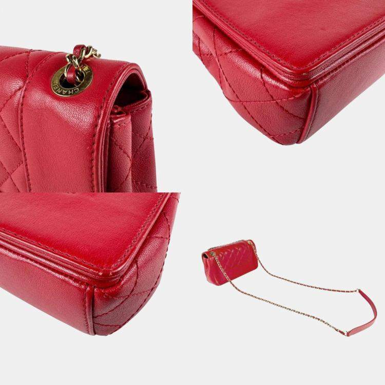 Pre Owned Chanel Red Leather Mademoiselle Vintage Shoulder Bag