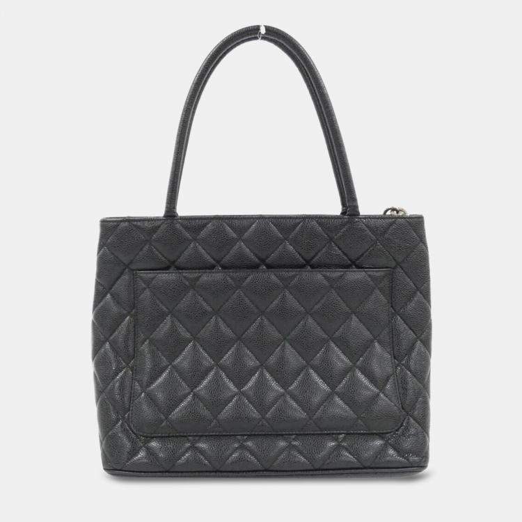 Pre Owned Chanel Black Caviar Leather Medallion Tote Bag 
