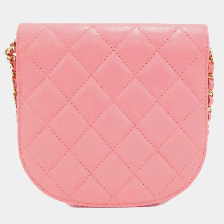 Pre Owned Chanel Pink Leather Flap Shoulder Bag
