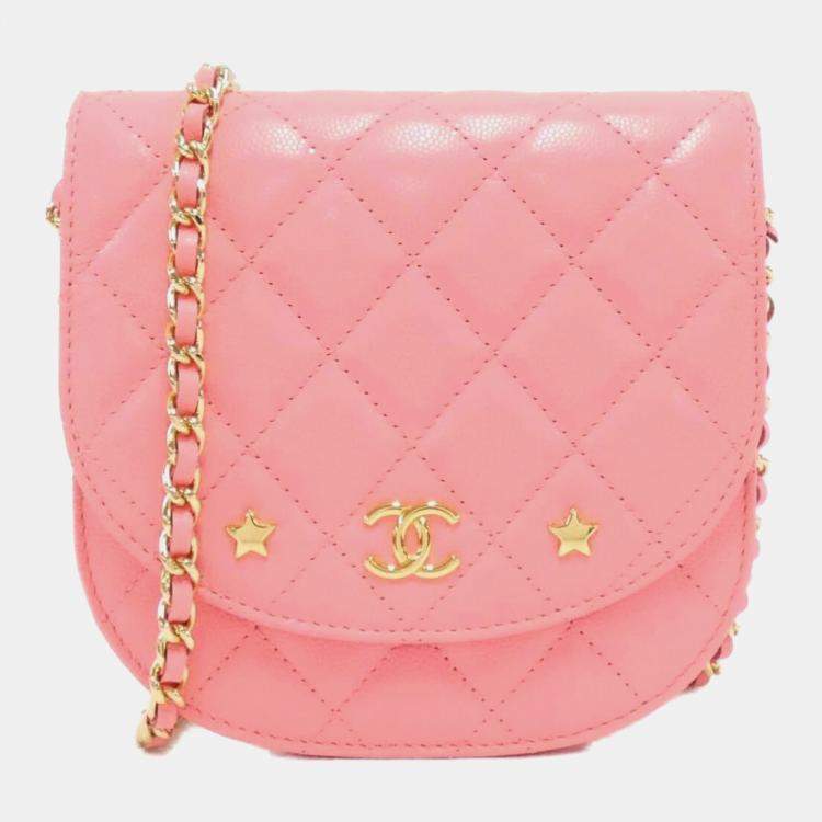 Pre Owned Chanel Pink Leather Flap Shoulder Bag