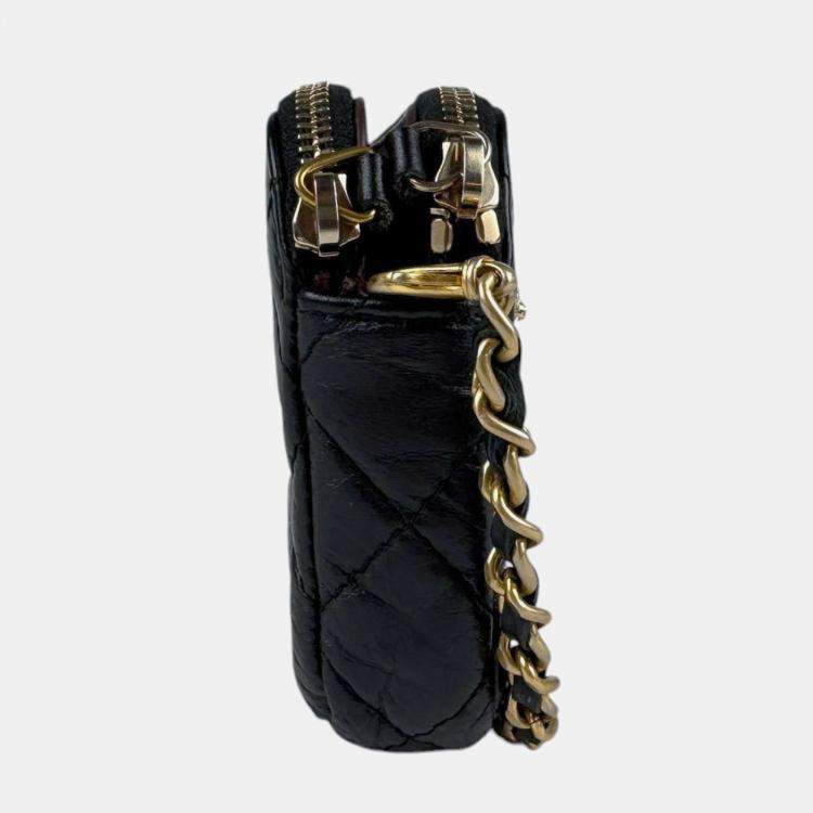 Pre Owned Chanel Black Embroidery Leather 2.55 Chain Wallet 
