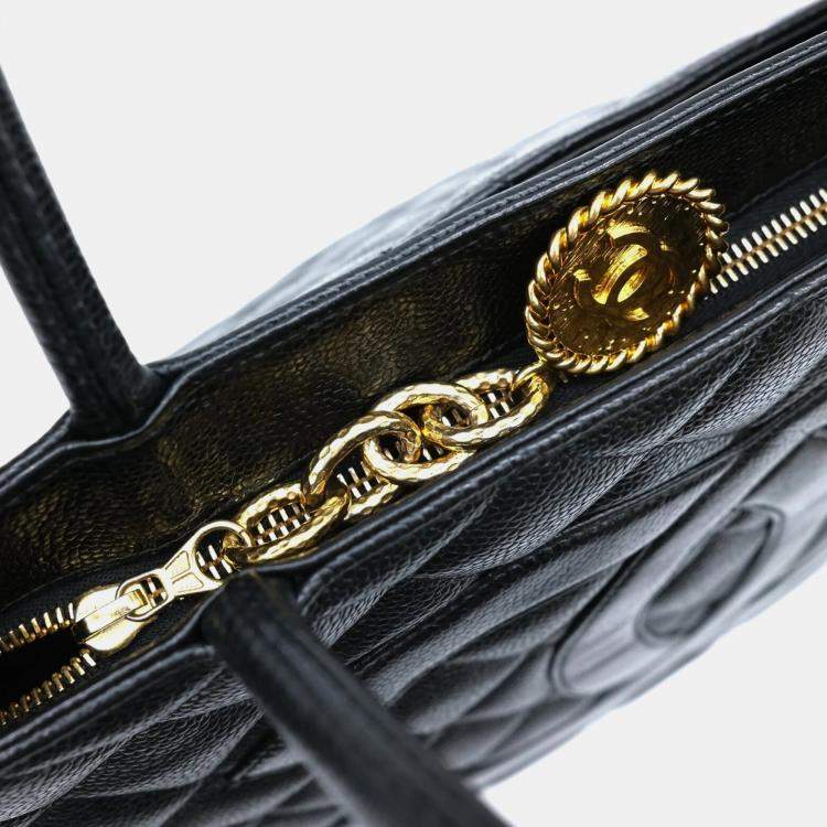 Pre Owned Chanel Black Caviar Skin Medallion Tote Bag