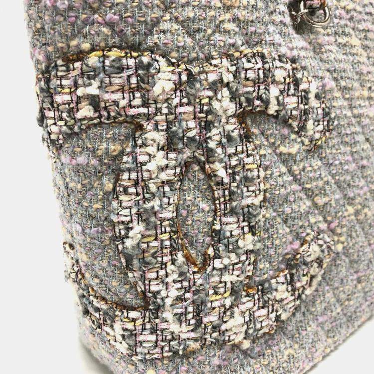 Pre Owned Chanel Grey Tweed Quilted Cambon Tote Bag
