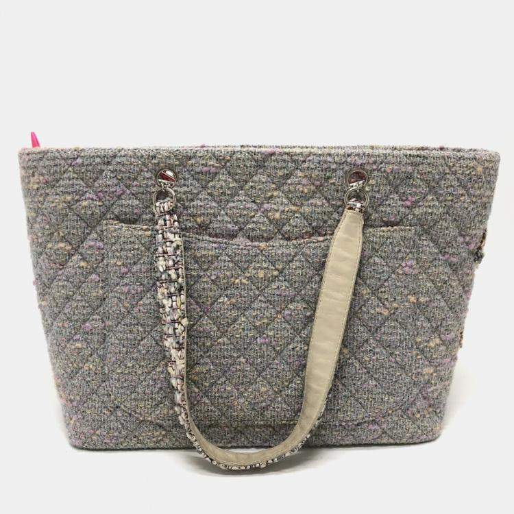 Pre Owned Chanel Grey Tweed Quilted Cambon Tote Bag