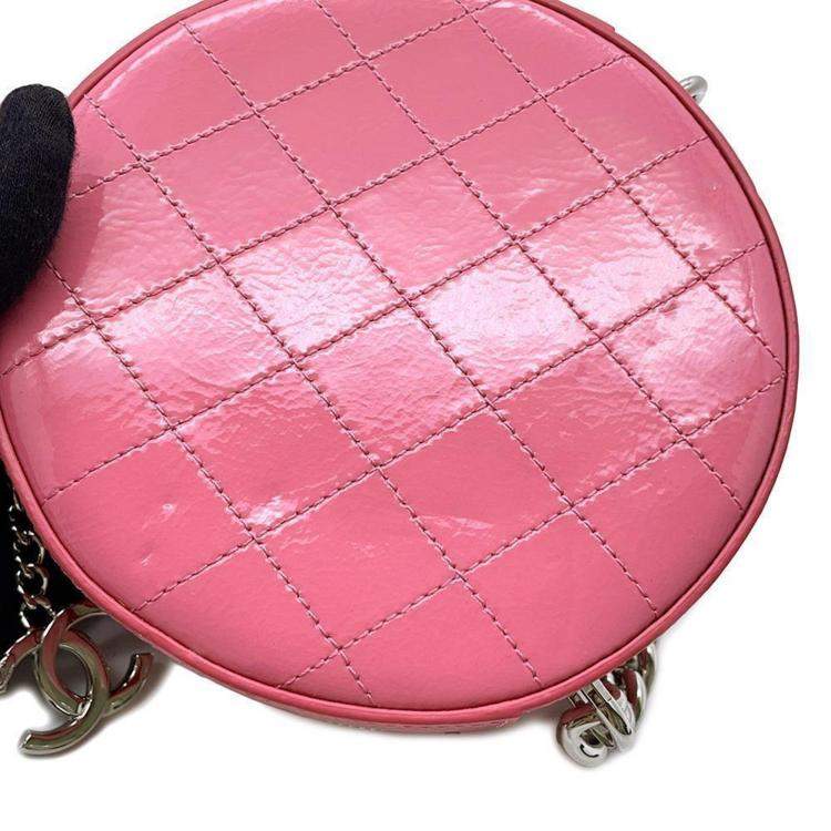 Pre Owned Chanel Pink Patent Leather Round As Earth Chain Shoulder Bag 