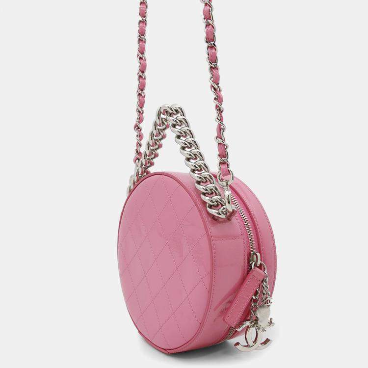 Pre Owned Chanel Pink Patent Leather Round As Earth Chain Shoulder Bag 
