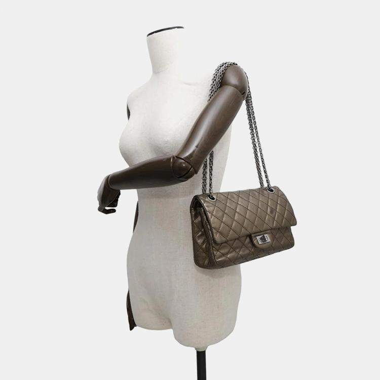 Pre Owned Chanel 2.55 Chain shoulder Bag Bronze Leather