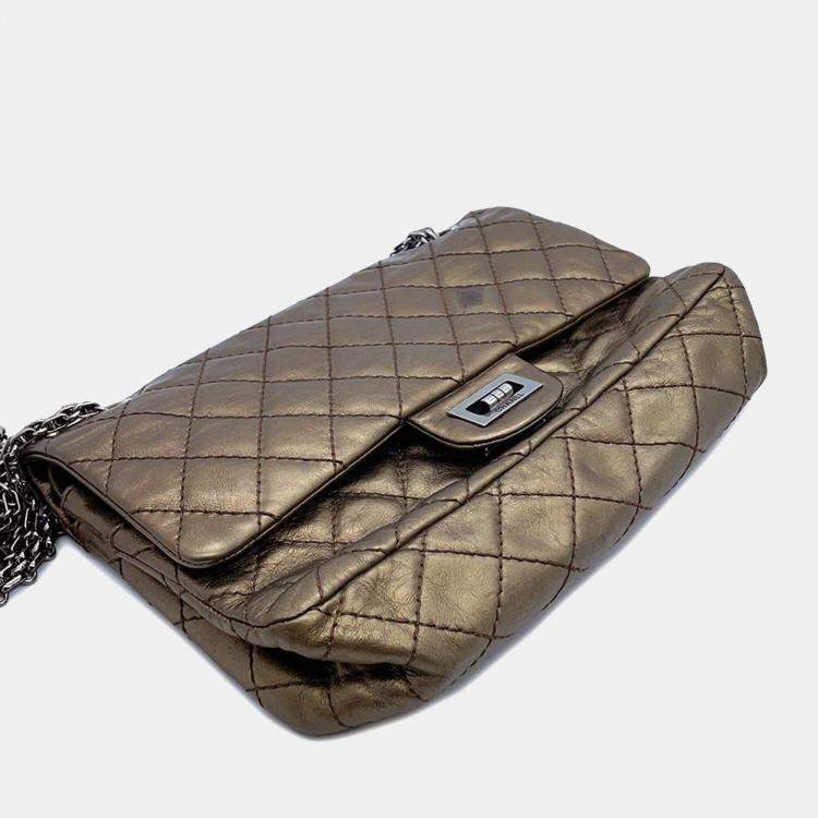 Pre Owned Chanel 2.55 Chain shoulder Bag Bronze Leather
