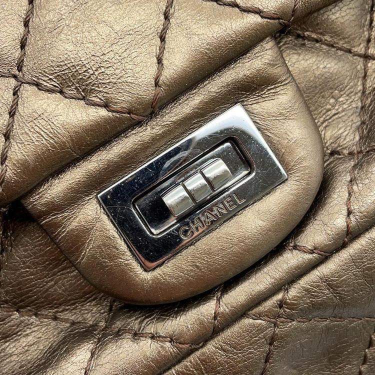 Pre Owned Chanel 2.55 Chain shoulder Bag Bronze Leather