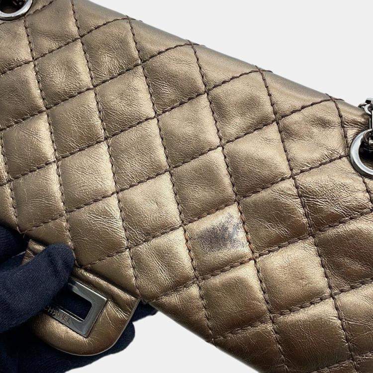 Pre Owned Chanel 2.55 Chain shoulder Bag Bronze Leather
