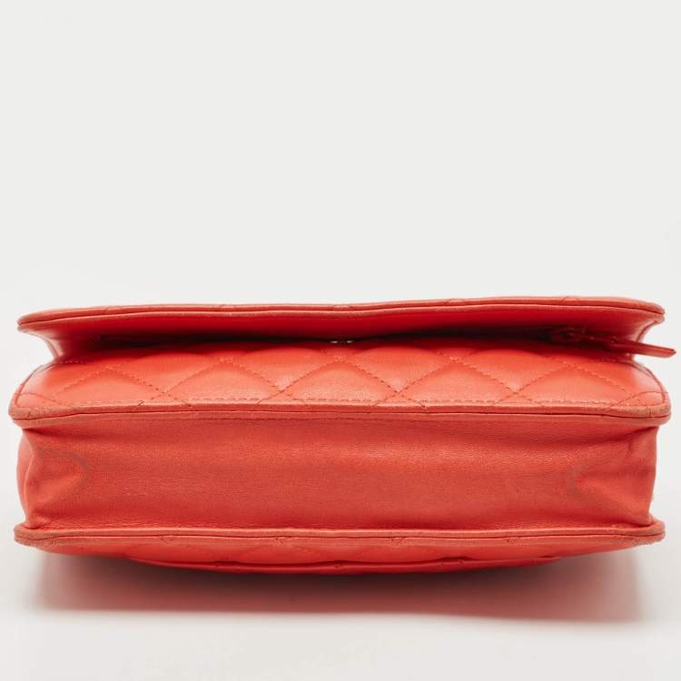 Pre Owned Chanel Orange Quilted Leather CC Wallet On Chain