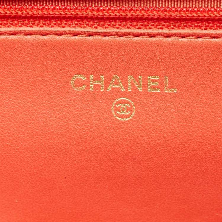 Pre Owned Chanel Orange Quilted Leather CC Wallet On Chain