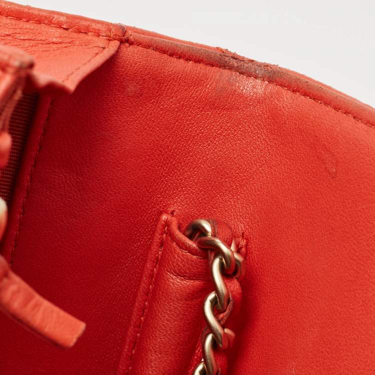 Pre Owned Chanel Orange Quilted Leather CC Wallet On Chain