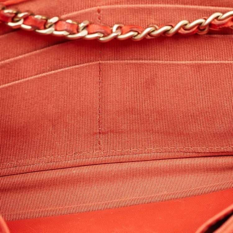 Pre Owned Chanel Orange Quilted Leather CC Wallet On Chain
