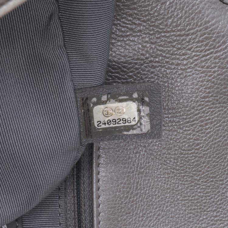 Pre Owned Chanel Silver Medium Chevron Calfskin Stud Wars Flap Bag