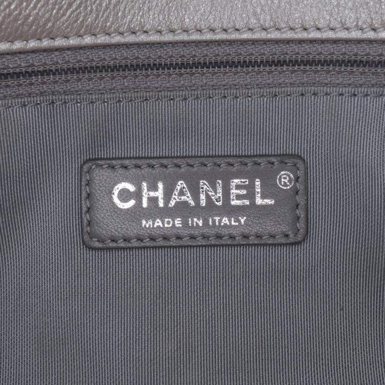 Pre Owned Chanel Silver Medium Chevron Calfskin Stud Wars Flap Bag