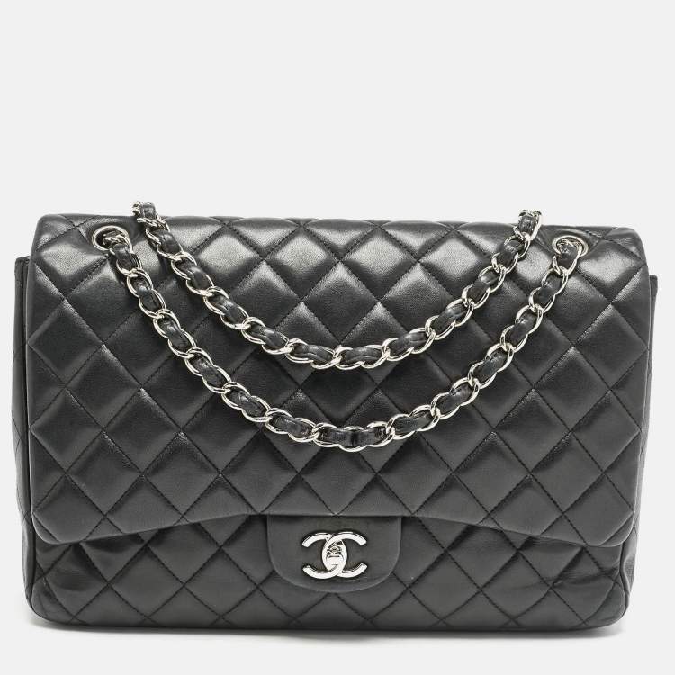 Pre Owned Chanel Black Quilted Leather Maxi Classic Single Flap Bag
