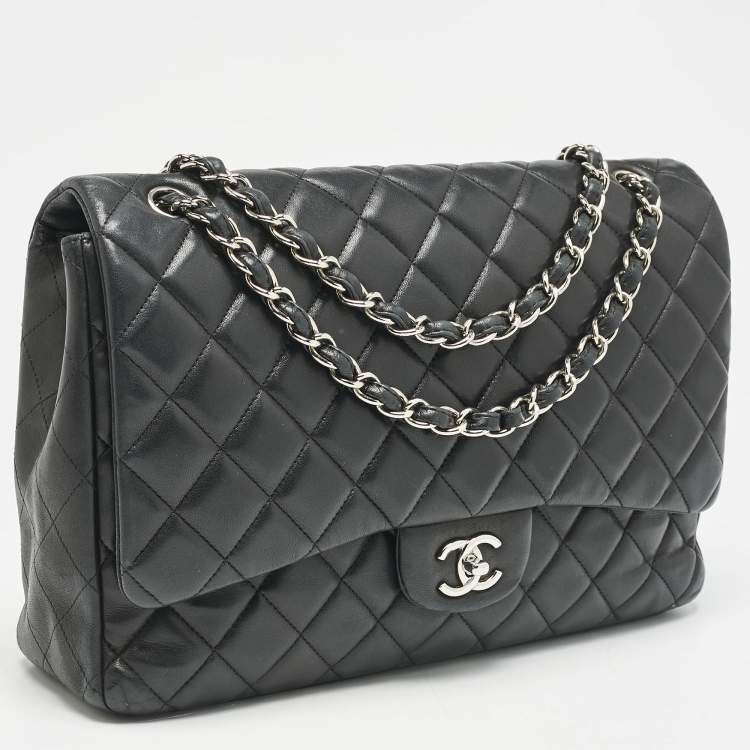 Pre Owned Chanel Black Quilted Leather Maxi Classic Single Flap Bag