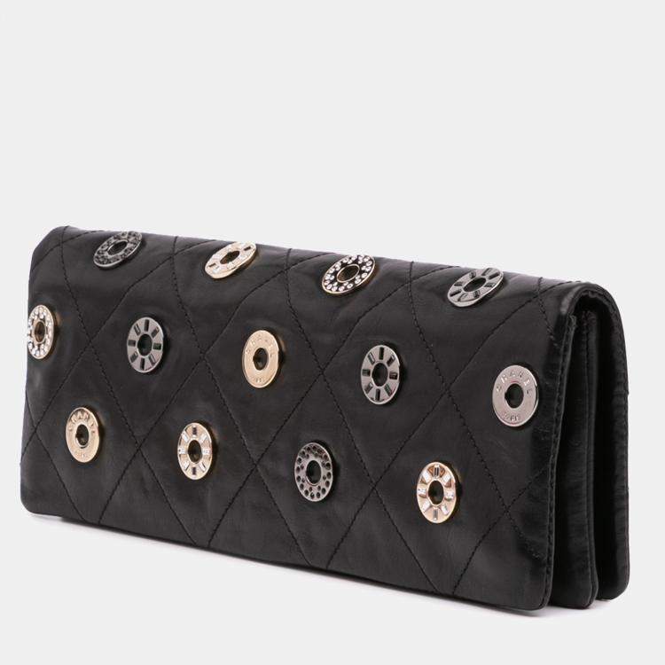 Pre Owned Chanel Black Quilted Calfskin Star Attitude Grommet Fold Over Clutch