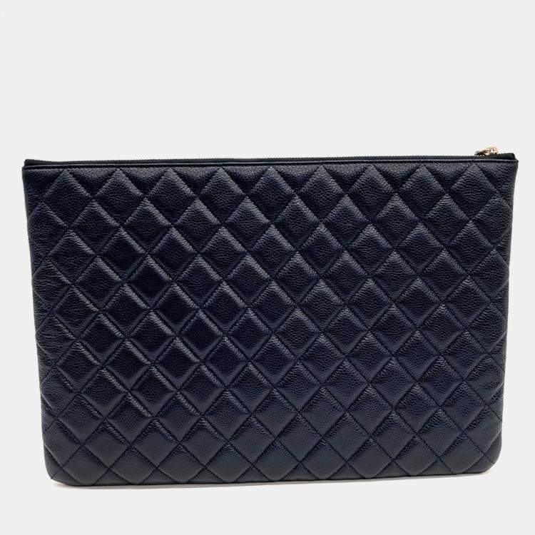 Pre Owned Chanel Black Leather Caviar Clutch Large