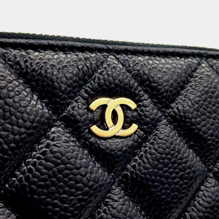 Pre Owned Chanel Black Leather Caviar Clutch Large