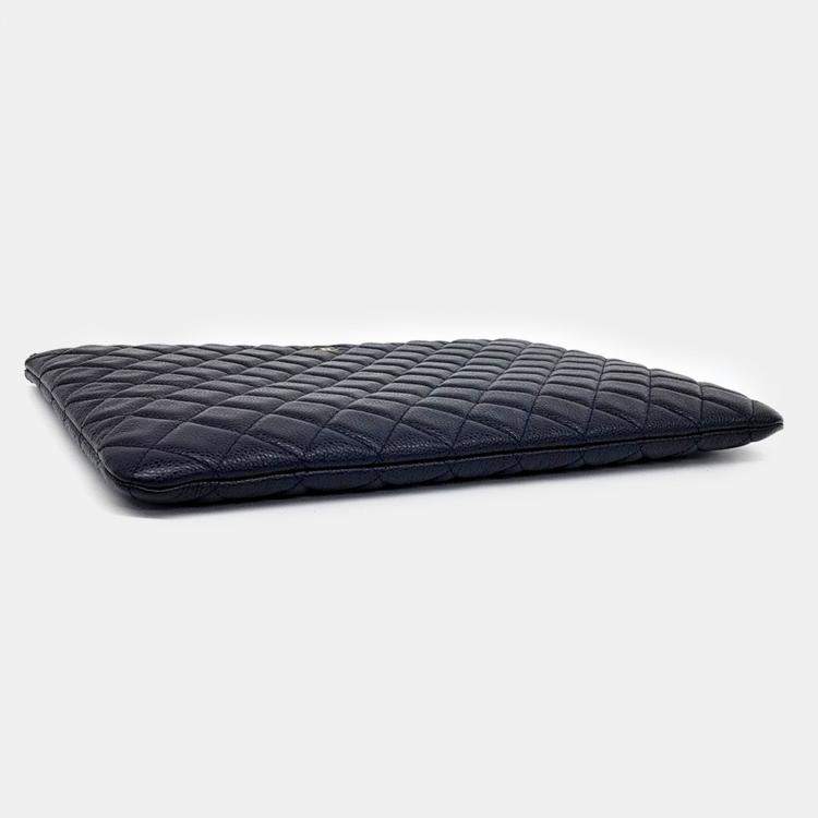 Pre Owned Chanel Black Leather Caviar Clutch Large