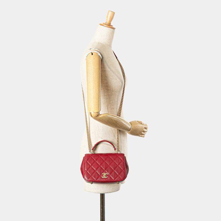 Pre Owned Chanel Red Mini Quilted Caviar Carry Around Flap