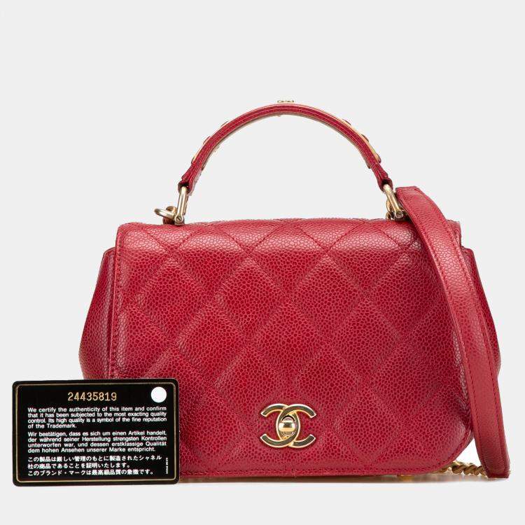 Pre Owned Chanel Red Mini Quilted Caviar Carry Around Flap