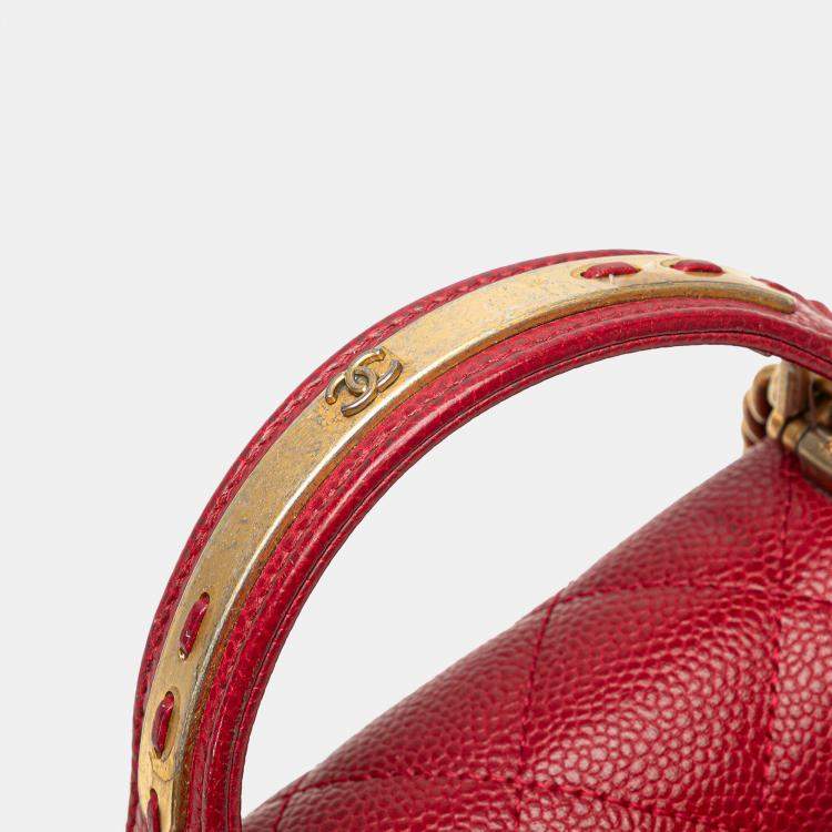 Pre Owned Chanel Red Mini Quilted Caviar Carry Around Flap