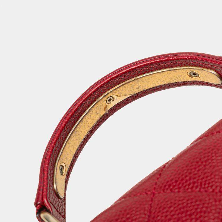 Pre Owned Chanel Red Mini Quilted Caviar Carry Around Flap