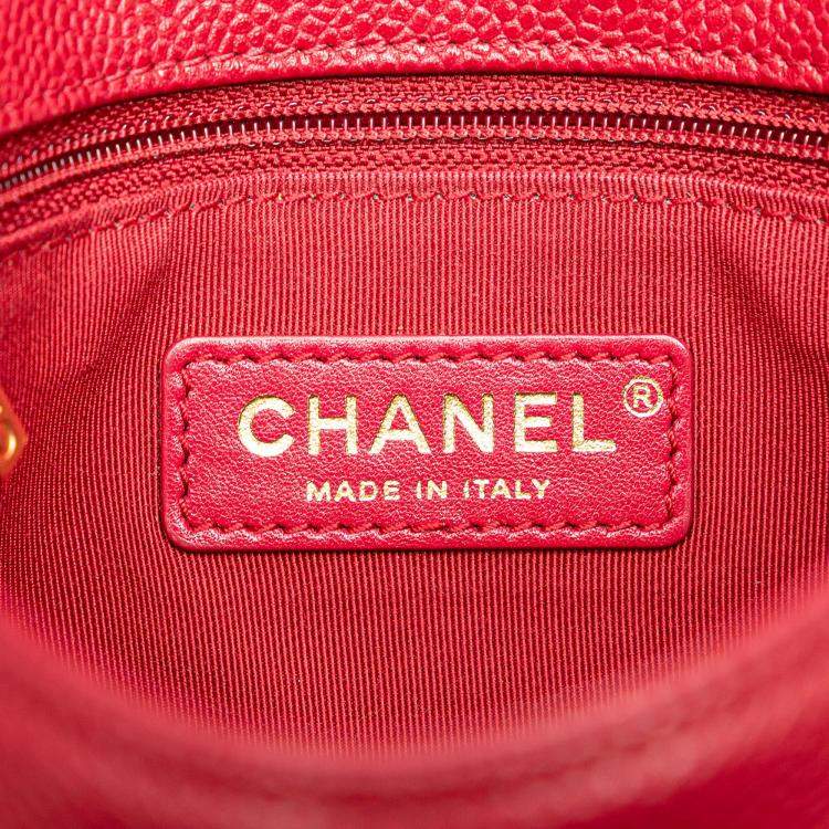 Pre Owned Chanel Red Mini Quilted Caviar Carry Around Flap