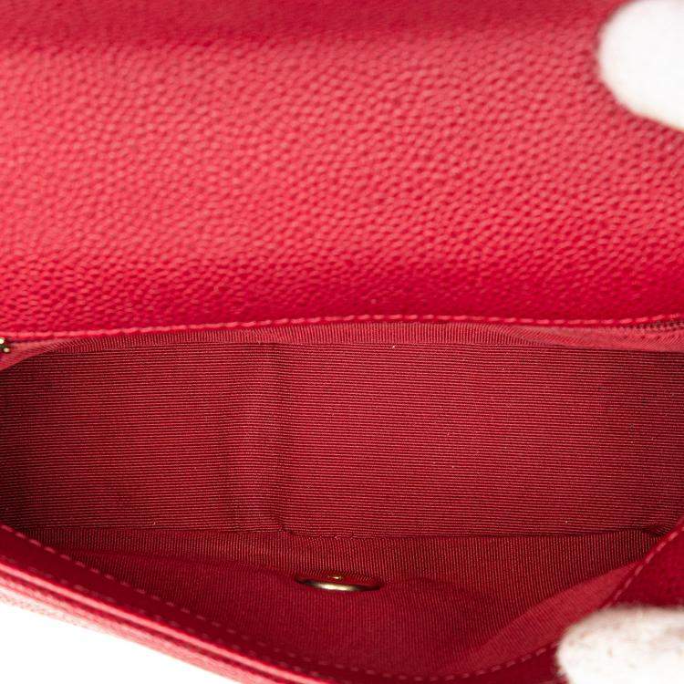 Pre Owned Chanel Red Mini Quilted Caviar Carry Around Flap
