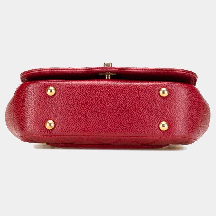 Pre Owned Chanel Red Mini Quilted Caviar Carry Around Flap