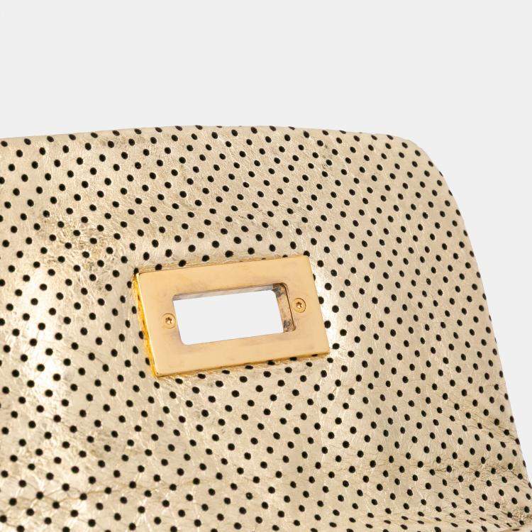 Pre Owned Chanel Gold Perforated Crackled Metallic Calfskin Drill Tote