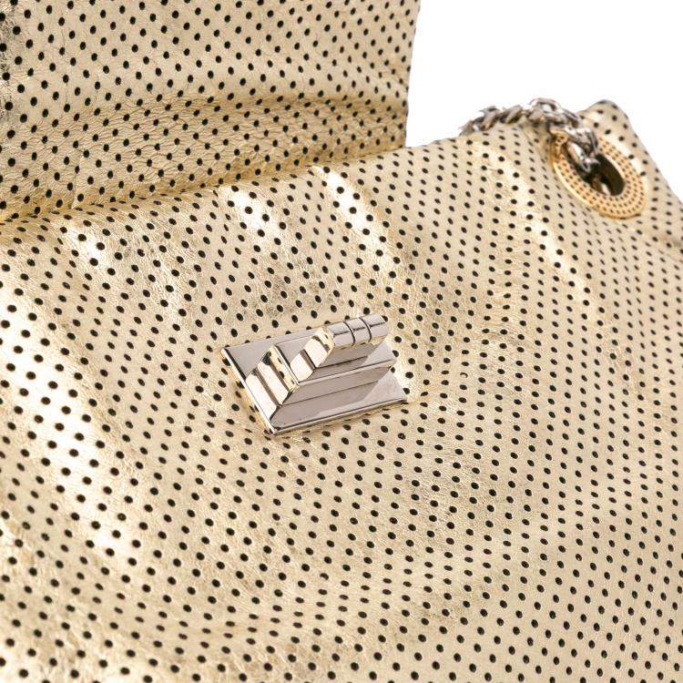 Pre Owned Chanel Gold Perforated Crackled Metallic Calfskin Drill Tote
